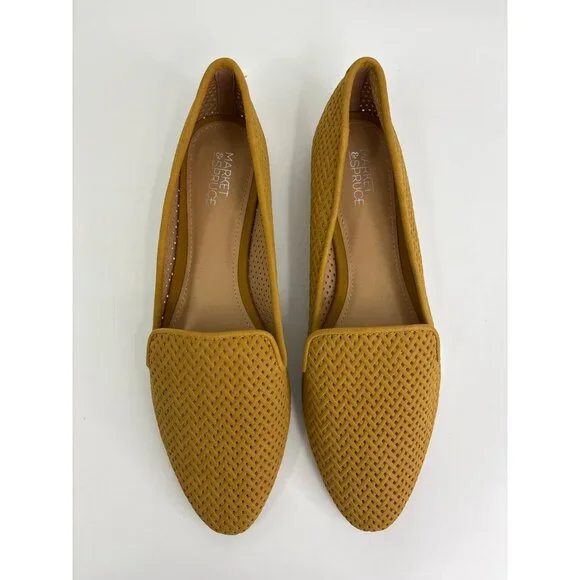 Market & Spruce June Smoking Flat Shoe Basket Weave Mustard Yellow Size 8 NWOB - Picture 2 of 8